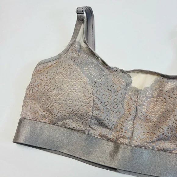 Soma Bralette Geo Mesh Scoop Neck Size Medium Opal Gray Adjustable Lace NWT - Picture 3 of 11